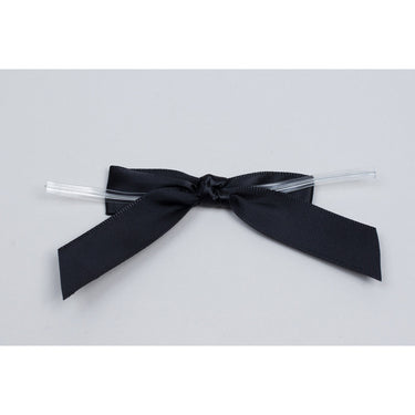 Pre-Tied Satin Bows With Wire Twist - Black Satin - 2-1/2"W x 2 Bow  / Case of 15 Tins