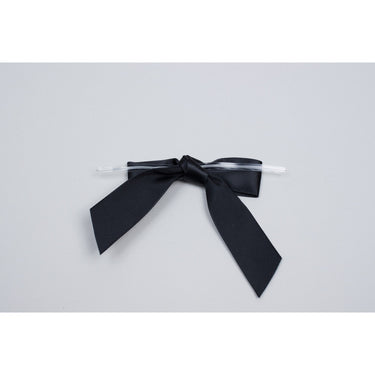 Pre-Tied Satin Bows With Wire Twist - Black Satin - 3"W x 2-3/4 Bow  / Case of 10 Tins