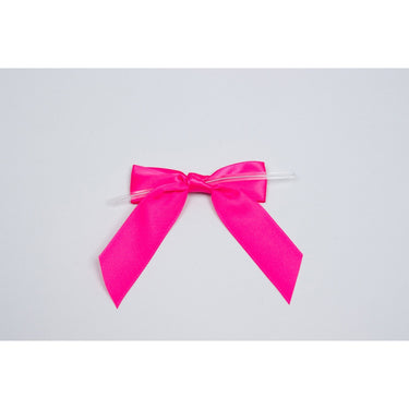 Pre-Tied Satin Bows With Wire Twist - Hot Pink Satin - 3"W x 2-3/4 Bow  / Case of 10 Tins