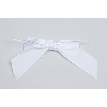 Pre-Tied Satin Bows With Wire Twist - White Satin - 2-1/2"W x 2 Bow  / Case of 15 Tins