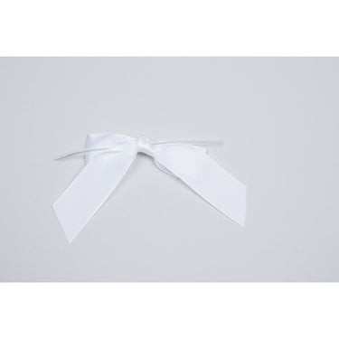 Pre-Tied Satin Bows With Wire Twist - White Satin - 3"W x 2-3/4 Bow  / Case of 10 Tins