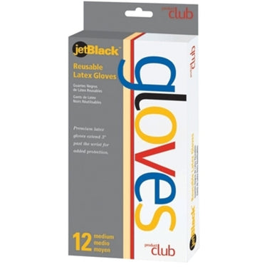 Product Club - Reusable Black Latex Gloves 12 Per Box - Size: Medium