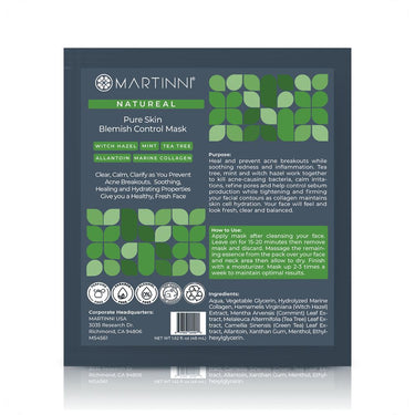 Pure Skin Blemish Control Mask / Pack of 15 - Each Pre-Moistened 100% Natural and Paraben Free Mask is Single Use by Martinni