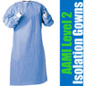 Quality AAMI Level 2 Isolation Gowns / Blue / Sizes L, X-Large, 2X-Large / 10 per Bag, 10 Bags per Case = 100 Disposable Gowns