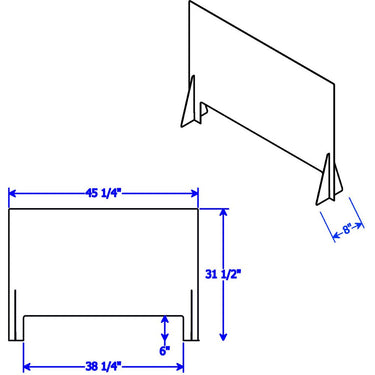 Reception Desk Sneeze Guard Shield Counter Barrier - 45.25" Wide X 31.5" High with X-Large 38.25" Wide X 6" High Opening
