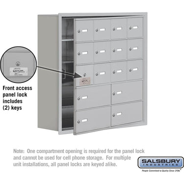 Recessed Mounted Cell Phone Locker with 12 A Doors (11 usable) 4 B Doors in Aluminum - Keyed Locks by Salsbury – Aluminum – Keyed Locks by Salsbury (view 2)