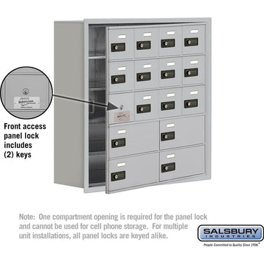 Recessed Mounted Cell Phone Storage Locker with 12 A Doors (11 usable) 4 B Doors in Aluminum - Resettable Combination Locks by Salsbury – Aluminum – Resettable Combination Locks by Salsbury (view 2)