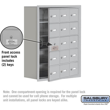 Recessed Mounted Cell Phone Storage Locker with 15 A Doors (14 usable) in Aluminum - Keyed Locks by Salsbury – Aluminum – Keyed Locks by Salsbury (view 2)
