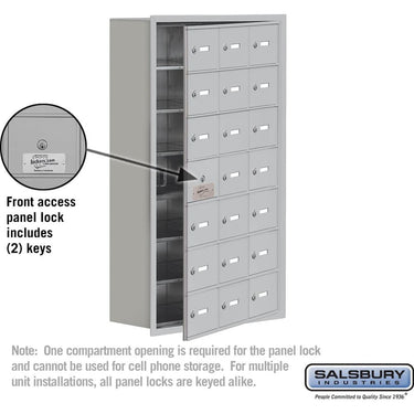 Recessed Mounted Cell Phone Storage Locker with 21 A Doors (20 usable) in Aluminum - Keyed Locks by Salsbury – Aluminum – Keyed Locks by Salsbury (view 2)