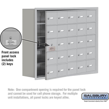 Recessed Mounted Cell Phone Storage Locker with 25 A Doors (24 usable) in Aluminum - Keyed Locks by Salsbury – Aluminum – Keyed Locks by Salsbury (view 2)