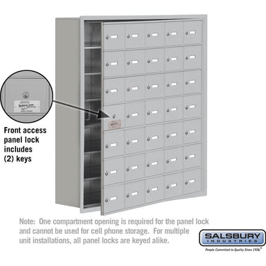 Recessed Mounted Cell Phone Storage Locker with 35 A Doors (34 usable) in Aluminum - Keyed Locks by Salsbury – Aluminum – Keyed Locks by Salsbury (view 2)