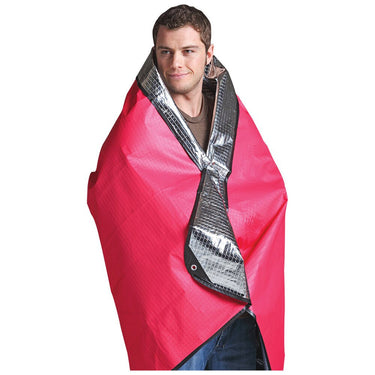 Reusable Mylar Thermal Blanket - Reusable - RED+SILVER / 50"W x 79"L