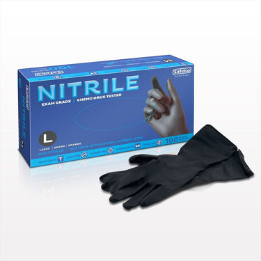Safeko Exam Grade Nitrile Gloves - Powder-Free - Latex-Free - Black - LARGE / 1 Case = 10 Boxes of 100 = 1,000 Gloves