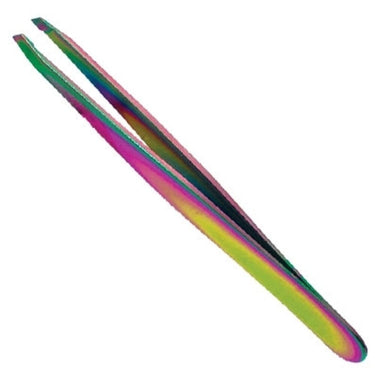 Satin Edge Slant Tip Titanium Tweezers In A Container / 48/Count