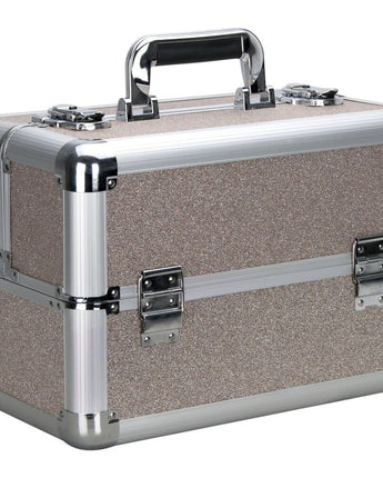 Silver Beige Glitter 4 Extendable Trays Professional Cosmetic Makeup Case With Dividers by TruCase