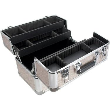 Silver Beige Glitter 4 Extendable Trays Professional Cosmetic Makeup Case With Dividers by TruCase