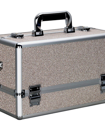 Silver Beige Glitter 6-Tiers Accordion Trays Professional Cosmetic Makeup Train Case by TruCase