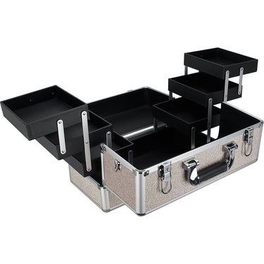 Silver Beige Glitter 6-Tiers Accordion Trays Professional Cosmetic Makeup Train Case by TruCase