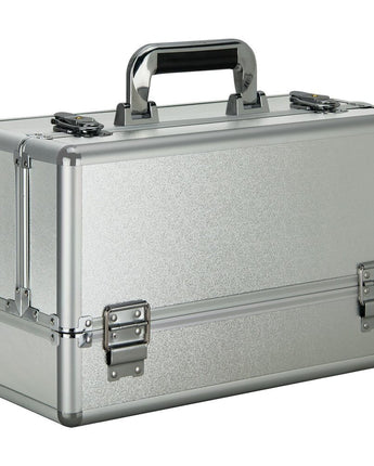 Silver Matte 6-Tiers Accordion Trays Professional Cosmetic Makeup Train Case by TruCase