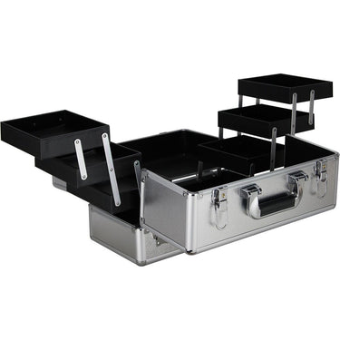 Silver Matte 6-Tiers Accordion Trays Professional Cosmetic Makeup Train Case by TruCase