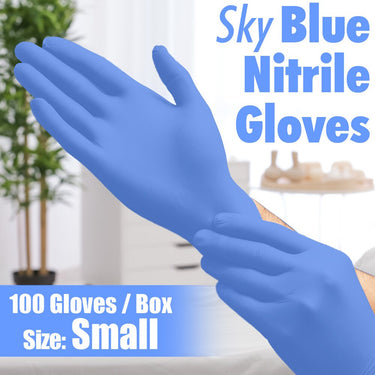 Sky Blue Nitrile Gloves / Powder-Free Non-Sterile Nitrile Gloves / Size Small / 100 per Box