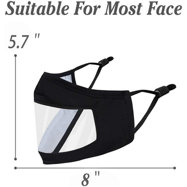 Smile Masks! Transparent Front Cotton Face Mask with Nose Wire + Adjustable Earloops - Washable and Reusable / BLACK - Pack of 4