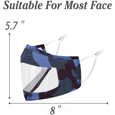 Smile Masks! Transparent Front Cotton Face Mask with Nose Wire + Adjustable Earloops - Washable and Reusable / CAMO - Pack of 4