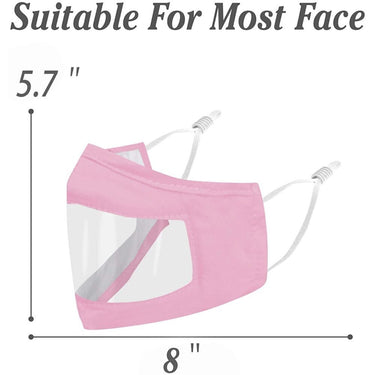 Smile Masks! Transparent Front Cotton Face Mask with Nose Wire + Adjustable Earloops - Washable and Reusable / PINK - Pack of 4