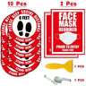 Social Distancing Bundle / (10) 12" Round Removable Floor Decal Stickers - Red + (2) Window Signs - Red + (1) Tape Measure + (1) Scraper