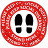 Social Distancing Floor Decals - 12" Round Vinyl Removable Stickers - Safety Floor Signs - Please Keep 6 Feet Apart Decal - Waterproof Adhesive Anti-Slip Lamination Easy to Clean - Red / 5 Pack