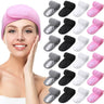 Spa Facial Terry Cloth Stretch Headbands with Hook and Loop Closure / 24 Pack - (6) White + (6) Pink + (6) Grey + (6) Black