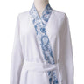 Sposh Microfiber Robe with Trim / White Solid Body + White Sapphire Paisley Trim