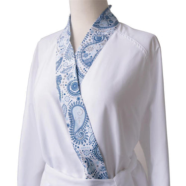 Sposh Microfiber Robe with Trim / White Solid Body + White Sapphire Paisley Trim
