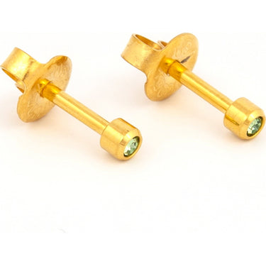 Studex Gold Plated Bezel Set Birthstone Earrings - August (Peridot)