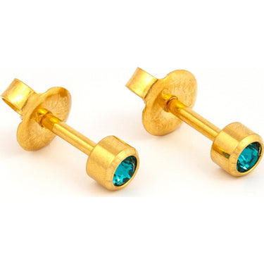Studex Gold Plated Bezel Set Birthstone Earrings - December (Blue Zircon)