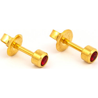 Studex Gold Plated Bezel Set Birthstone Earrings - January (Garnet)