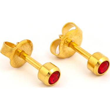 Studex Gold Plated Bezel Set Birthstone Earrings - July (Ruby)