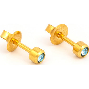 Studex Gold Plated Bezel Set Birthstone Earrings - March (Aquamarine)