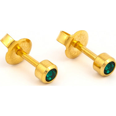 Studex Gold Plated Bezel Set Birthstone Earrings - May (Emerald)
