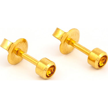 Studex Gold Plated Bezel Set Birthstone Earrings - November (Topaz)