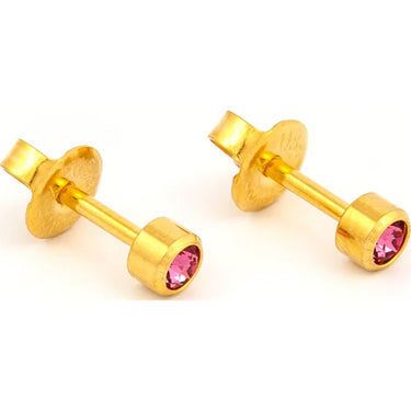 Studex Gold Plated Bezel Set Birthstone Earrings - October (Rose)