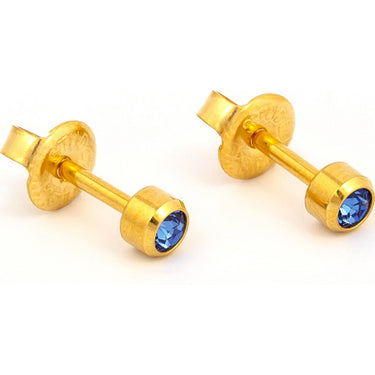 Studex Gold Plated Bezel Set Birthstone Earrings - September (Sapphire)