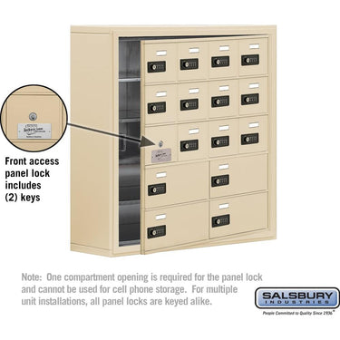 Surface Mounted Cell Phone Locker with 12 A Doors (11 usable) 4 B Doors in Sandstone - Resettable Combination Locks by Salsbury – Sandstone – Resettable Combination Locks by Salsbury (view 2)