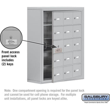 Surface Mounted Cell Phone Storage Locker with 15 A Doors (14 usable) in Aluminum - Keyed Locks by Salsbury – Aluminum – Keyed Locks by Salsbury (view 2)