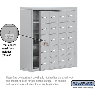 Surface Mounted Cell Phone Storage Locker with 20 A Doors (19 usable) in Aluminum - Keyed Locks by Salsbury – Aluminum – Keyed Locks by Salsbury (view 2)