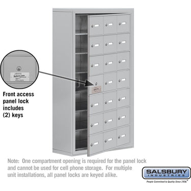 Surface Mounted Cell Phone Storage Locker with 21 A Doors (20 usable) in Aluminum - Keyed Locks by Salsbury – Aluminum – Keyed Locks by Salsbury (view 2)