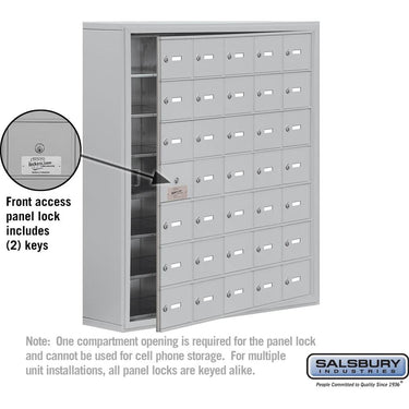 Surface Mounted Cell Phone Storage Locker with 35 A Doors (34 usable) in Aluminum - Keyed Locks by Salsbury – Aluminum – Keyed Locks by Salsbury (view 2)