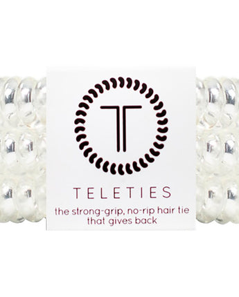 Teleties Large Hair Ties - No Pinch Please - Strong Grip, No Rip - Crystal Clear / 3 Pack