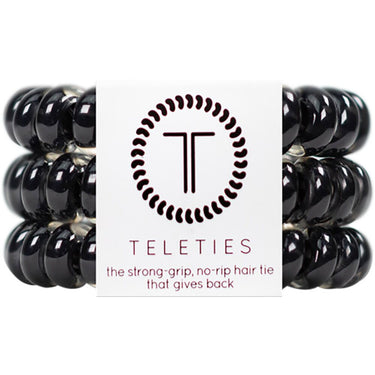 Teleties Large Hair Ties - No Pinch Please - Strong Grip, No Rip - Jet Black / 3 Pack