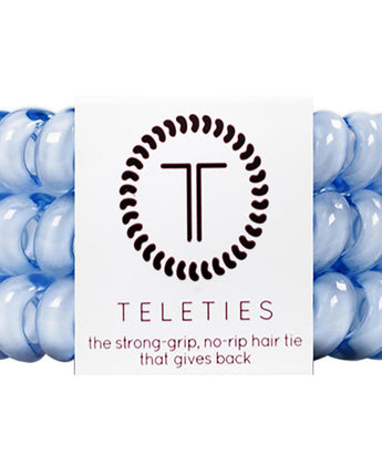 Teleties Large Hair Ties - No Pinch Please - Strong Grip, No Rip - Washed Denim / 3 Pack